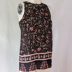 NWT Boutique Zipper Back Chiffon Flowy Dark Tank Top with High Neck‎